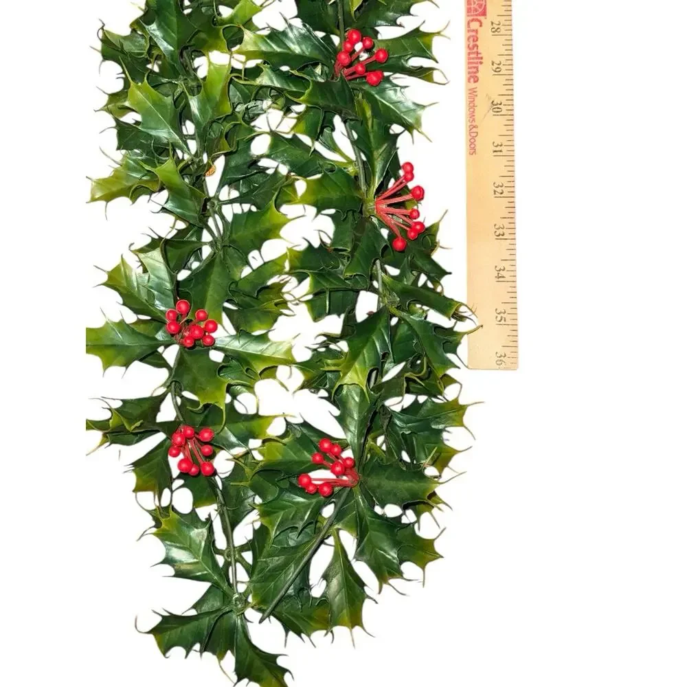 Vintage Artificial Holly Garland Red Berries Christmas Holiday Greenery 6 Feet